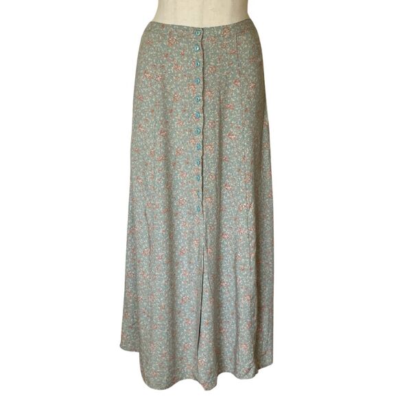 A. Byer Dresses & Skirts - A. Byer Vintage Green Floral A-line button down Maxi Skirt Size M